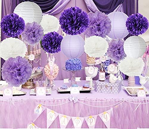 Worldoor Purple Bridal Shower Decorations Pack- Include Bride to Be Banner, Bride to Be Sash, Pompom Flowers, Latex Balloons for Lavender Purple Bachorlette Party Wedding Decorations
