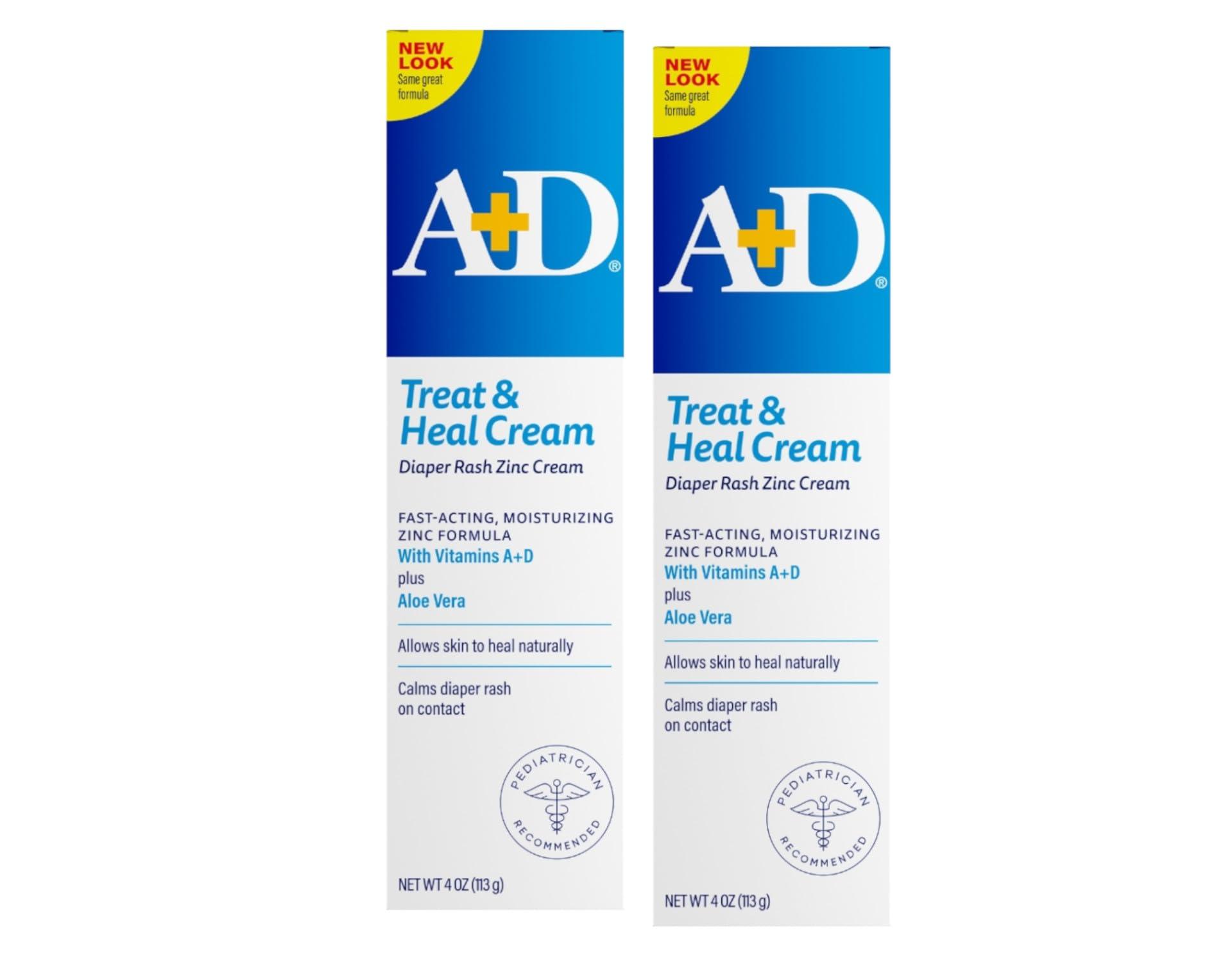 A+D A+D Zinc Oxide Diaper Rash Cream - Soothes & Treats Diaper Rash - Zinc Oxide 10% Dimethicone 1% - Easy Spreading Cream for Baby - Healing Skin Ointment for Red, Irritated Skin - 4oz, 2 Pack