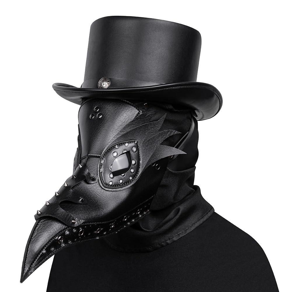 Cielasis PU Leather Plague Doctor Mask, Halloween Costume Bird Death Mask,Retro Leather Steampunk Halloween Costume Long Nose Bird Beak Cosplay Props for Mardi Gras, Masquerade Party, Christmas,Punk party