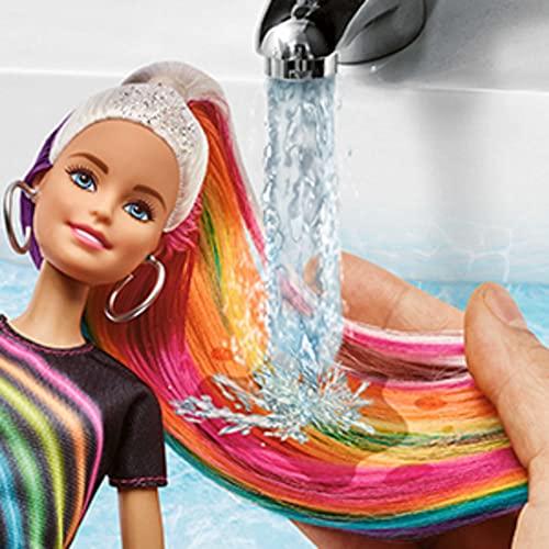 Barbie Barbie Doll, Rainbow Sparkle Hair with Extra Long 7.5-Inch Blonde Rainbow Hair, Sparkle Gel & Comb with Styling Accessories