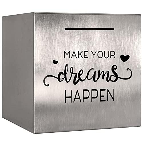 HuaArt Piggy Bank Made of Stainless Steel, Piggy Banks for Adults Coin Bank ,Can Only Save The Piggy Bank That Cannot be Taken Out (7.8"X7.8"X7.8")