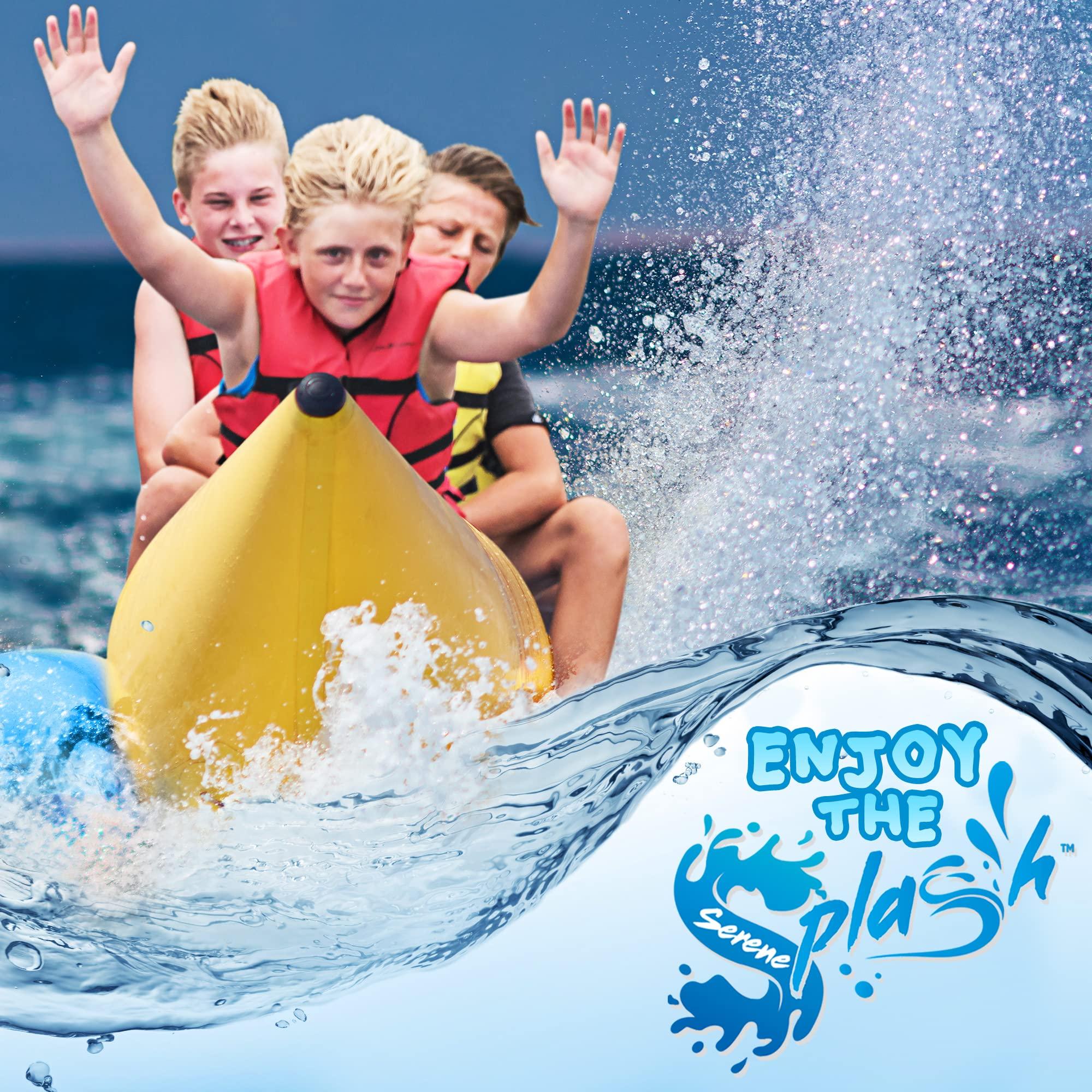 SereneLife SereneLife 3 Person Inflatable Banana Boat Tube, Includes Storage Bag, Foot Pump, and Repair Kit, Tough and Thick, Stainless Steel D-Rings, Reinforced Seats and Foot Areas