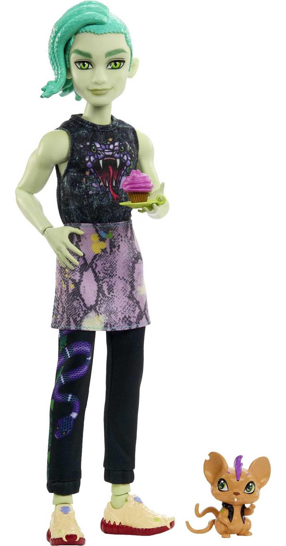 Monster High Monster High Deuce Gorgon Doll in Signature Look with Denim Snake Jacket & Accessories, Pet Mouse Perseus