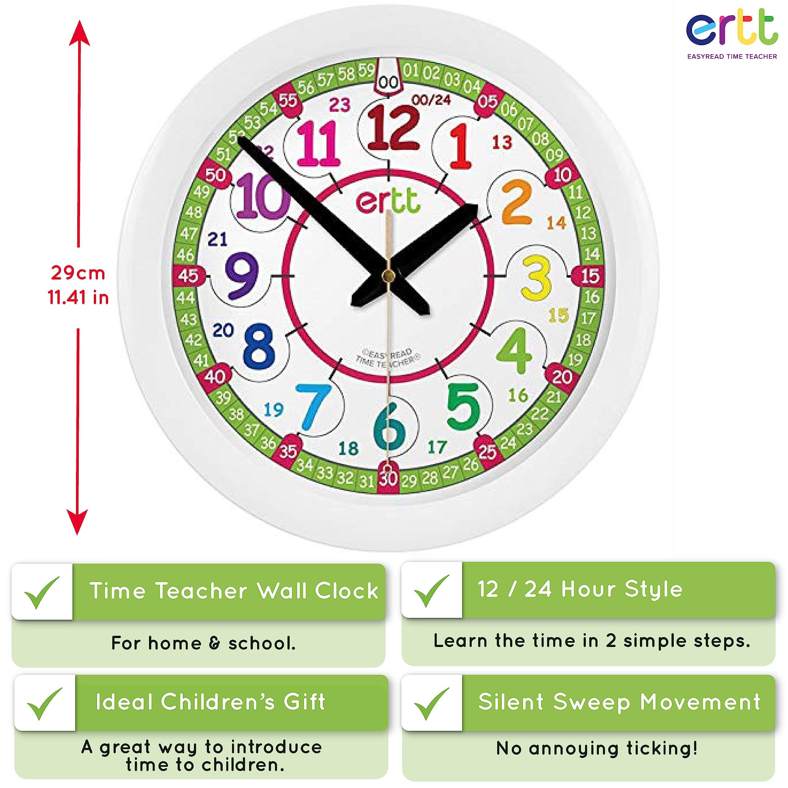 EasyRead Time Teacher ertt Teaching Wall Clock - Learn The Time Wall Clock - Kids Analog Clock for Classroom, Playroom, Bedroom, Educational Room Decor - School Clock for Kids with Rainbow Face (29cm)