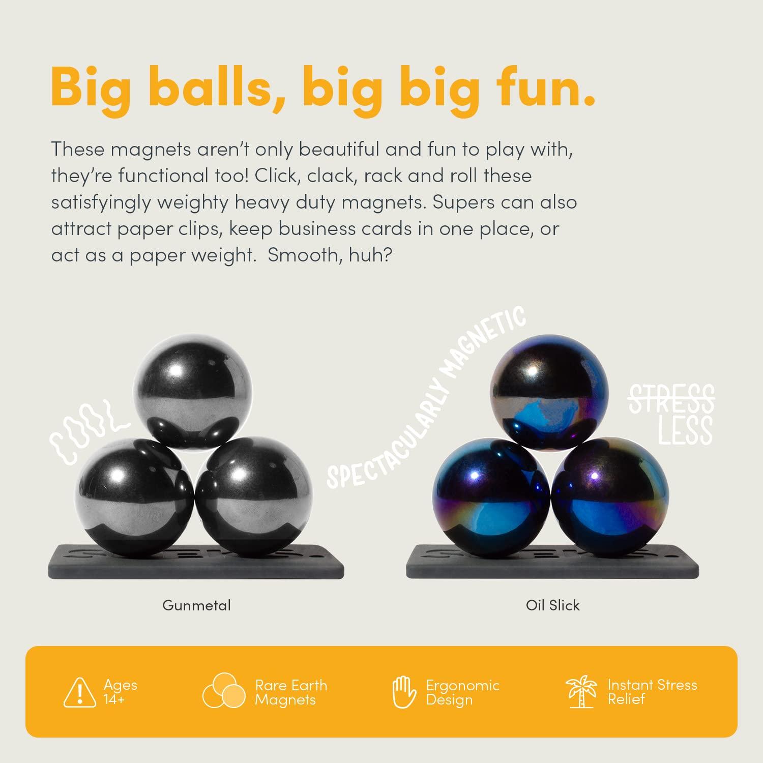 Speks Speks Supers Magnetic Balls - Fidget Toy for Adults | Desk Toy for Office Decoration, Christmas Gift, Holiday Stocking Stuffer Present, Sensory Gadget for Stress Relief | Set of 3, Gunmetal