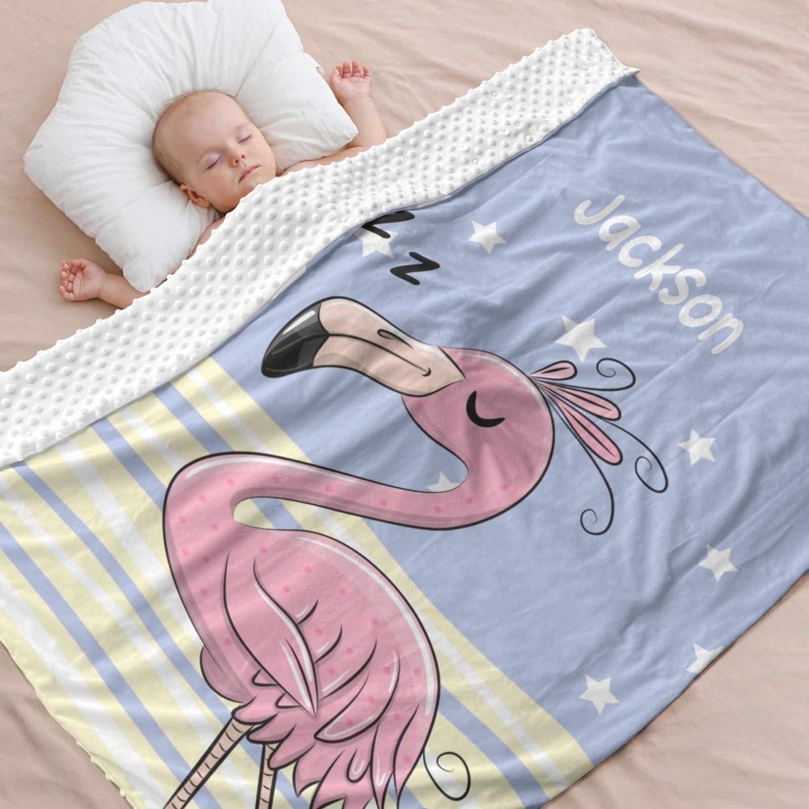Joyestore Sleeping Flamingo Personalized Baby Blanket for Boys Girls Soft Minky Blanket with Dotted Backing, Custom Shower Gifts 50X60 in