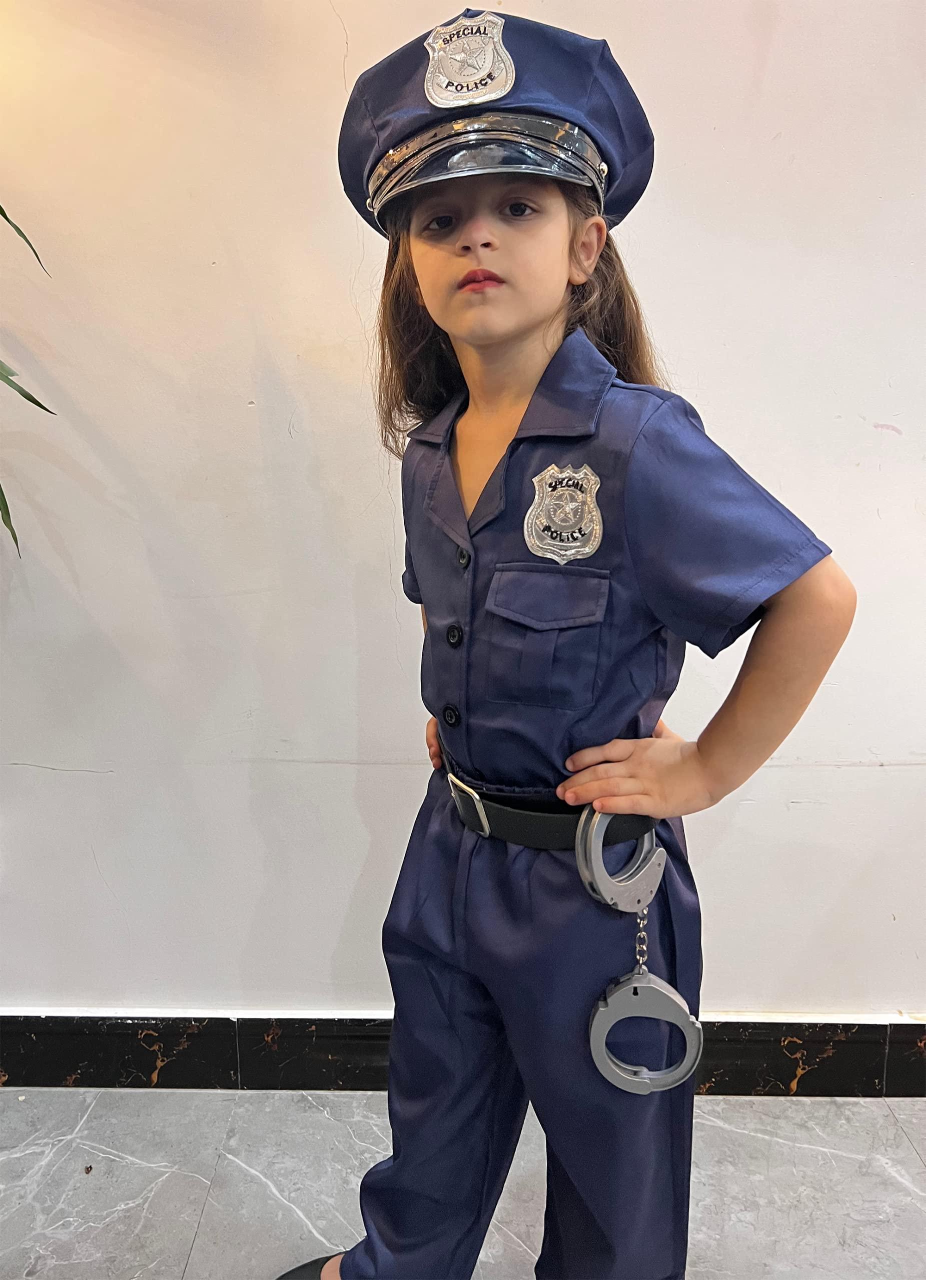 KAKALVER Kids Police Officer Costume Girls Cop Costume for Halloween Police Dress Up Party Police Gifts