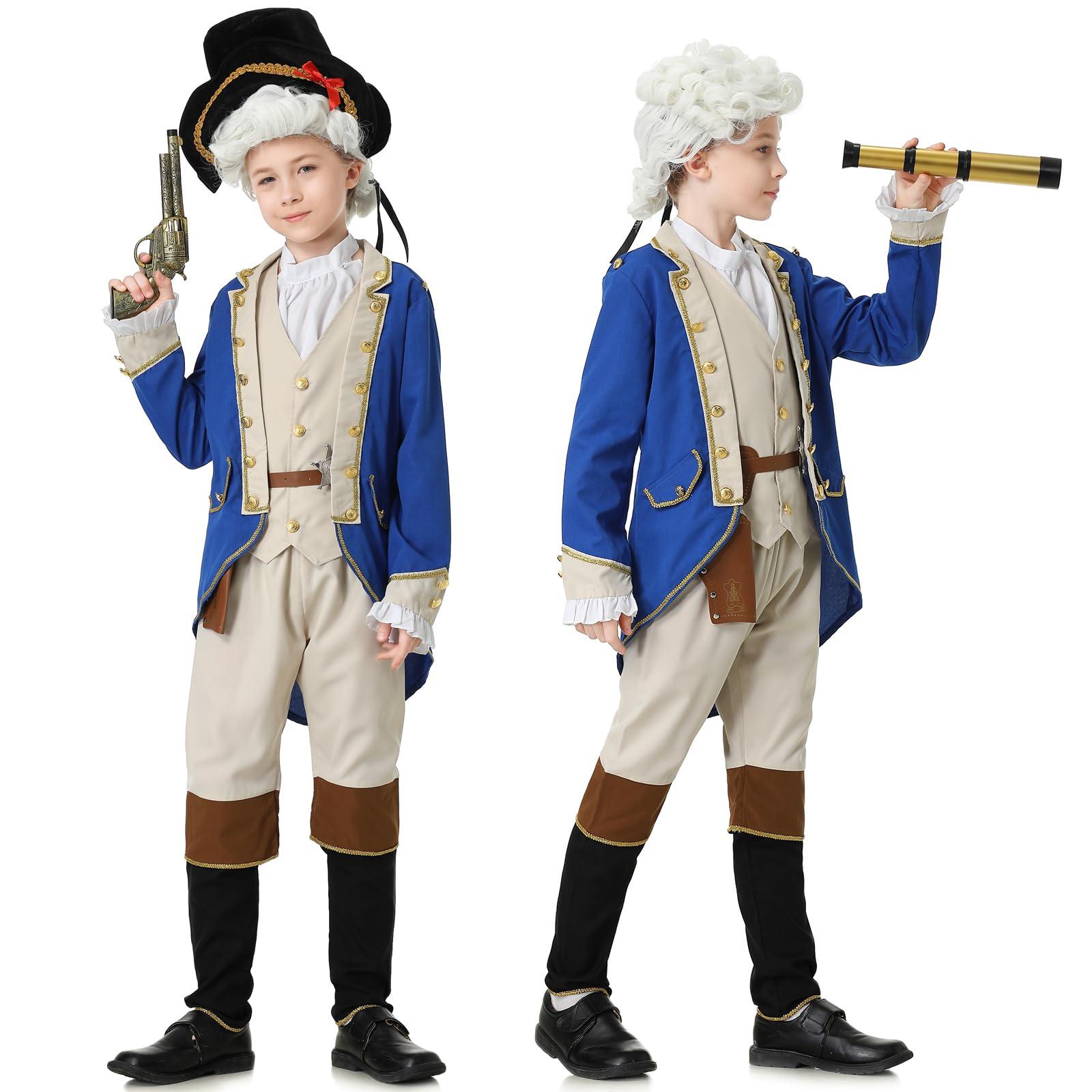 aicoaub aicoaub George Washington Costume Boys Colonial Patriot Revolutionary War Founding Father Hamilton Costume Kids Boys