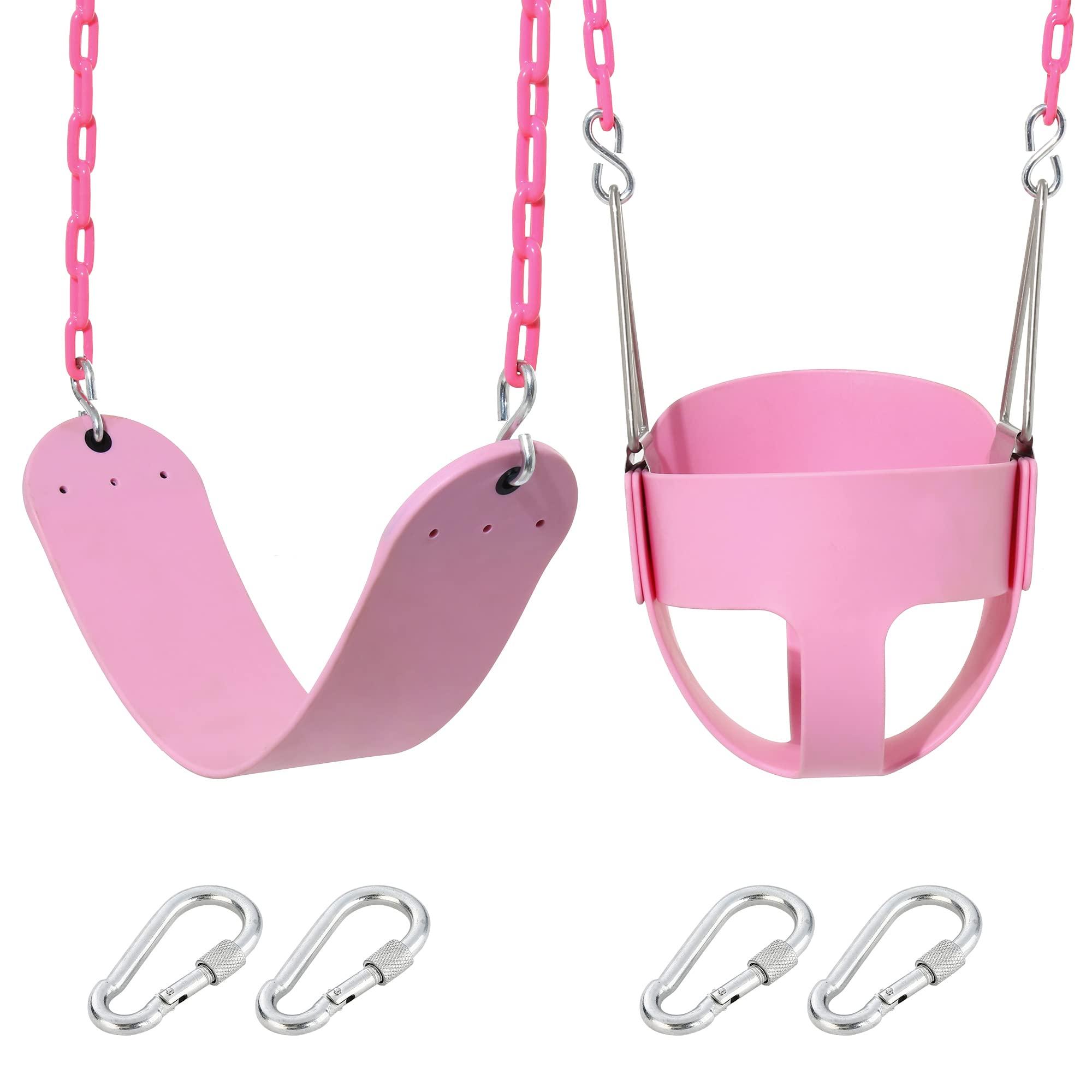 Take Me Away Pink Swing Set - Toddler High Back Full Bucket Swing - Heavy Duty Swing Seat - Swing Set Accessories