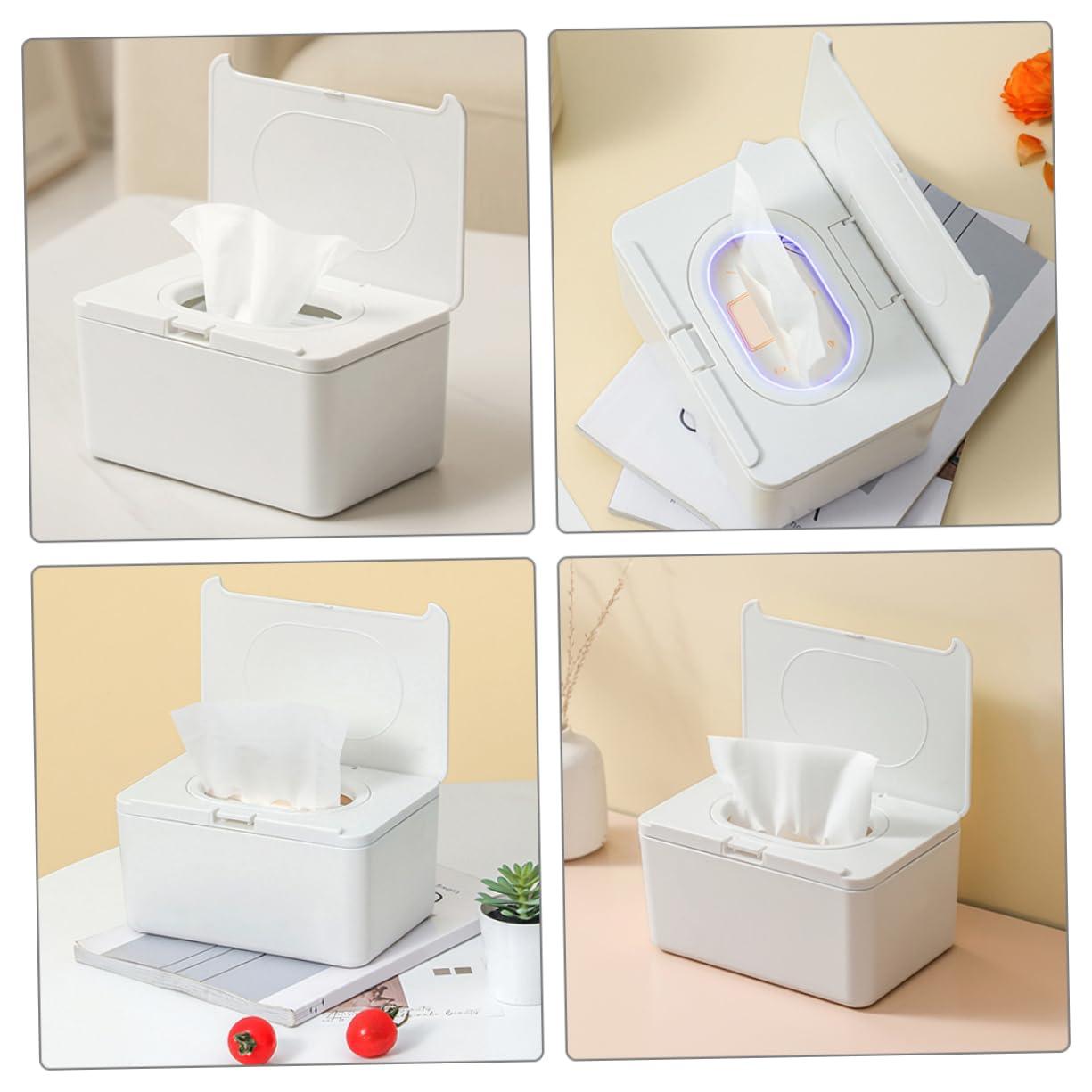 SHOWERORO SHOWERORO Tabletop Tissue Box Dispenser Portable Wipes Holder for Home White Wipe Dispenser
