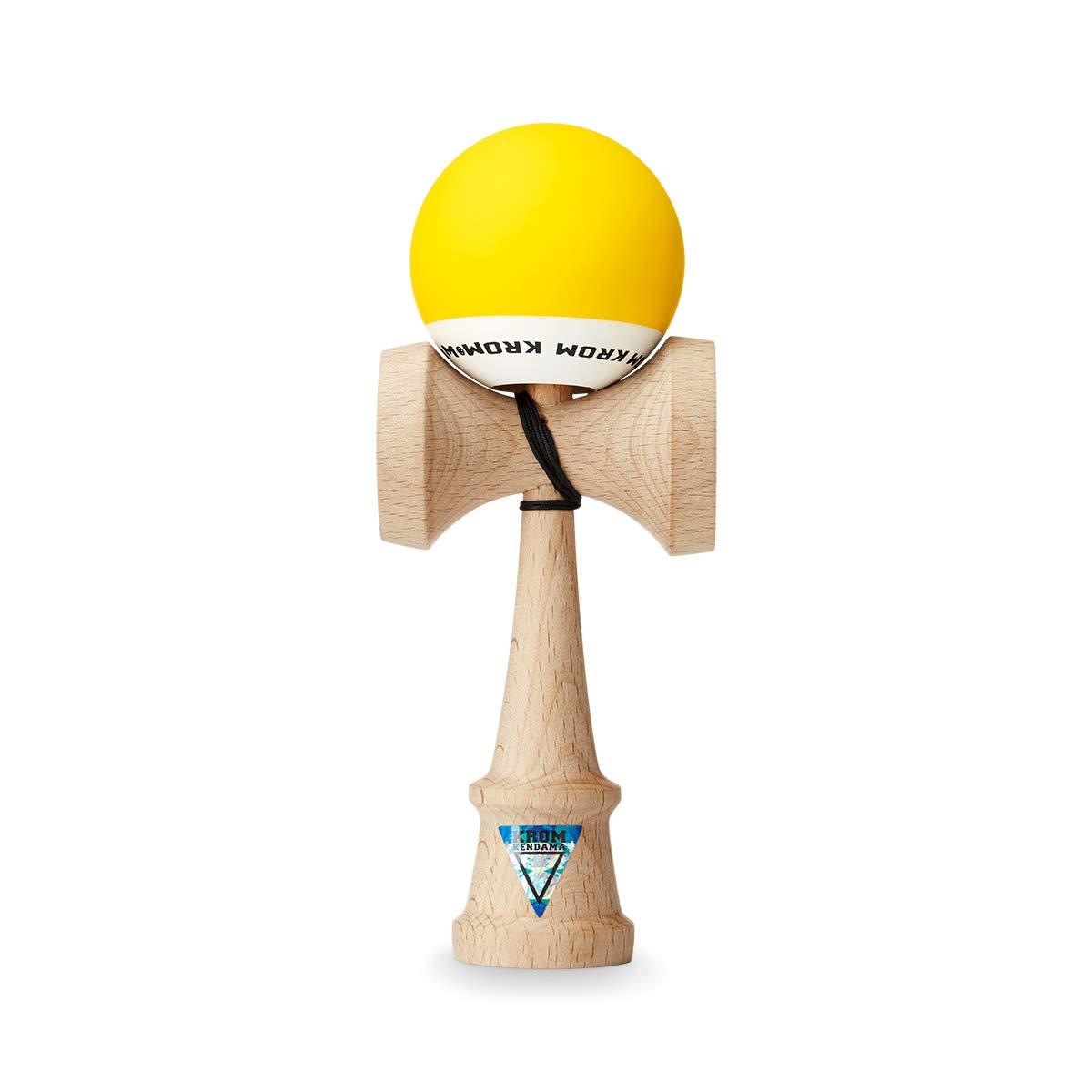 KROM KROM - Kendama Toy POP Yellow - High Wood Quality - Extra Strong - for Beginner and Pro - Gift Pack : Extra String + Stickers