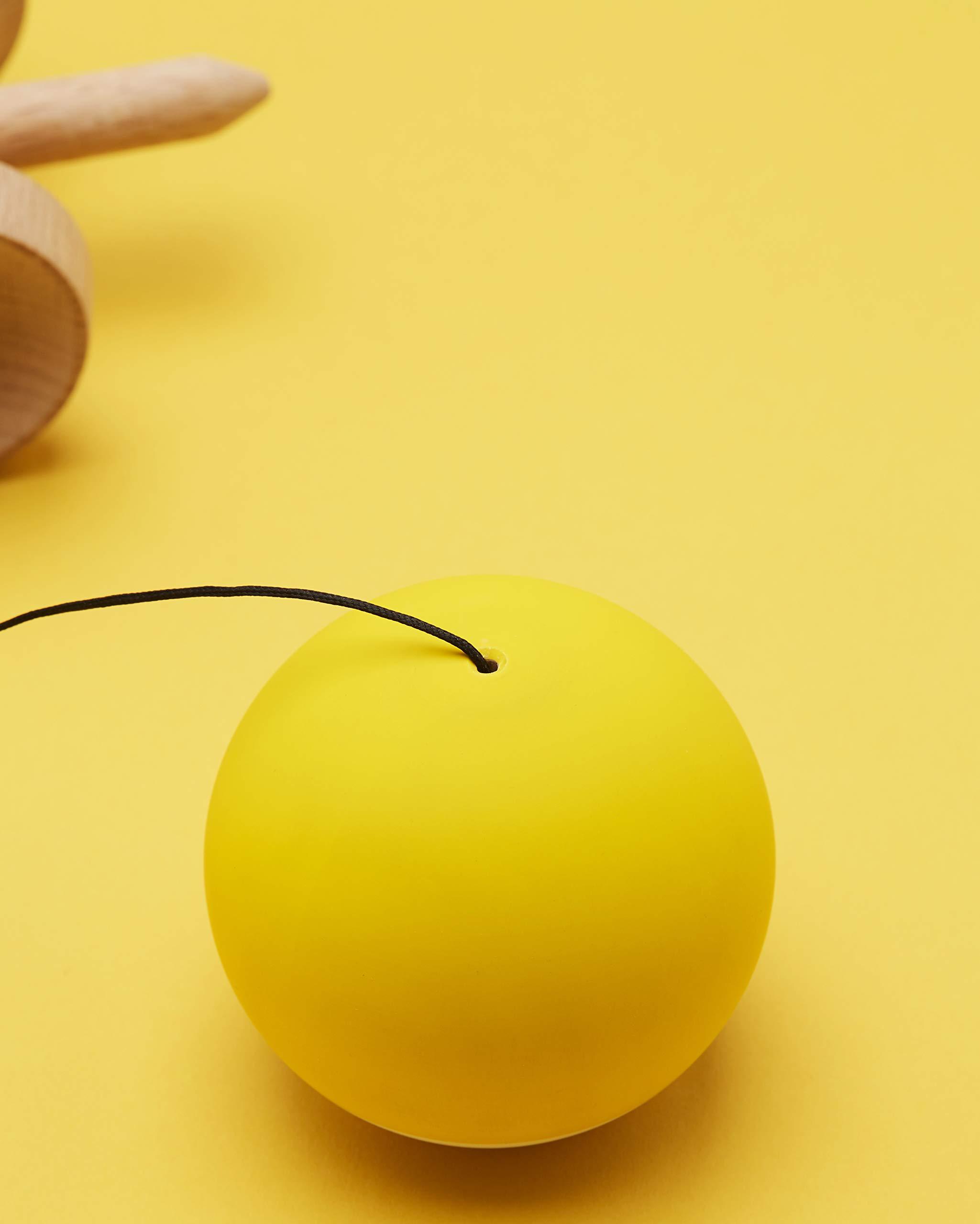KROM KROM - Kendama Toy POP Yellow - High Wood Quality - Extra Strong - for Beginner and Pro - Gift Pack : Extra String + Stickers