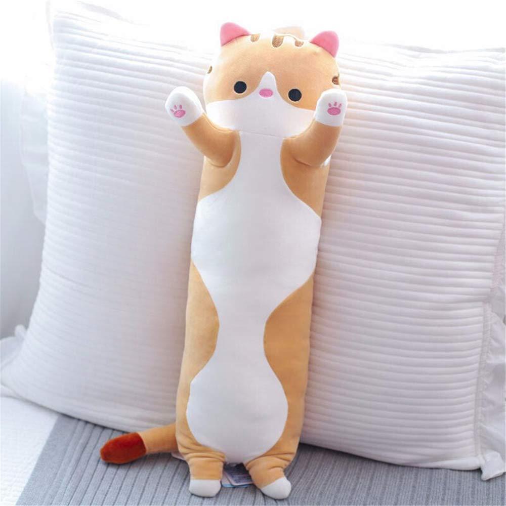 shangman Lovely Plush Cat Doll Cute Cartoon Soft Stuffed Kitten Pillow Long Throw Sleeping Toy Gift for Kids Girlfriend Multiple Size Brown 70cm 27.5in