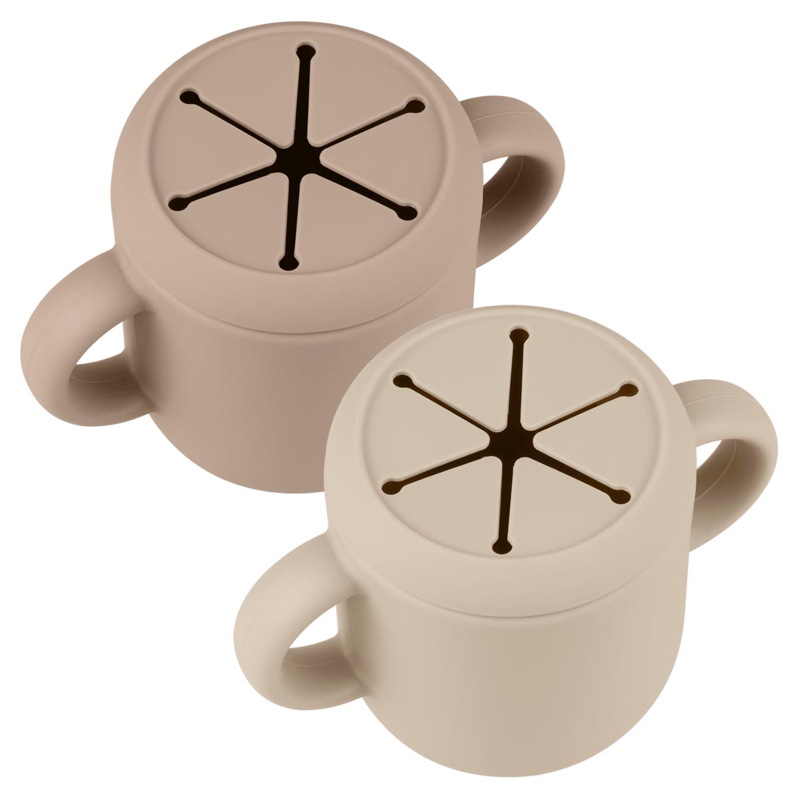 Mintlyfe Mintlyfe Snack Containers, Silicone Snack Cups for 6-12 Months Toddlers - Pack of 2 Food Grade Silicone Snack Cups with Grip Handle for Baby Led Weaning, Unbreakable (Sand/Natural)