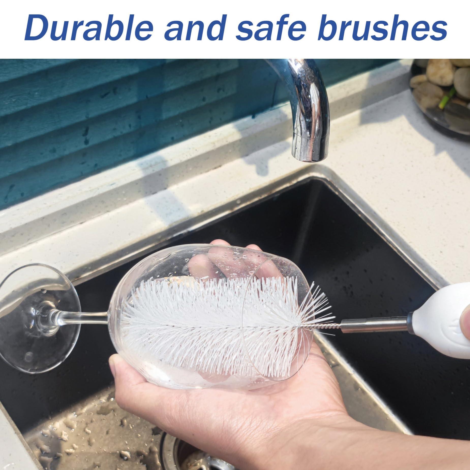 Pineeseatile Bottle Cleaner Brush Set Electric Bottle Brush Cleaner with Anti-Slip Stand, Waterproof Safe Baby Bottle Washer with 4 Replacement Heads, Reusable Bottle Cleaner Brush Set