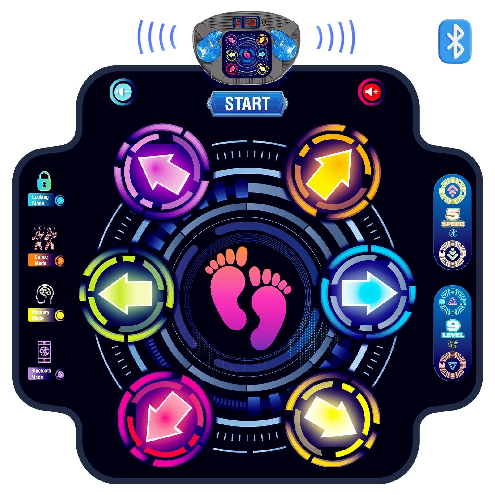 KIZJORYA UpgradedKIZJORYA Dance Mat for Kids, Electronic Light-up Dance Pad with Wireless Bluetooth 5 Speeds 9 Levels, Dancing Mat for Toddlers Music Game Dance Toy for Girls Boys 3 4 5 6 7 8 9 10+ Year Old