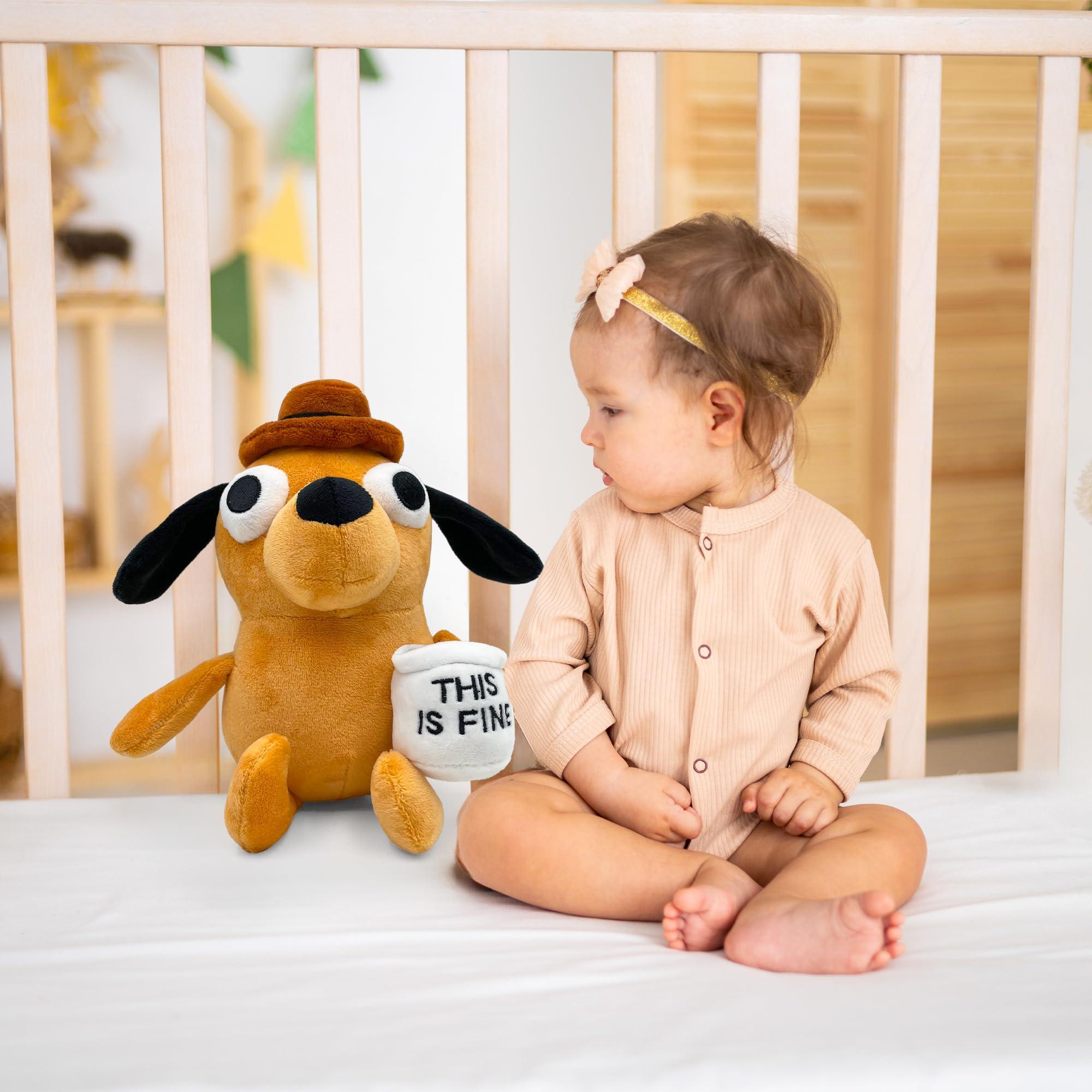 Adenzai Adenzai This is Fine Dog Plushie | Funny Coffee Dog Meme Plush | Hilarious Office Decor & Stuffed Animal Toy | Perfect for Xmas, Birthday, or Office Worker Gifts