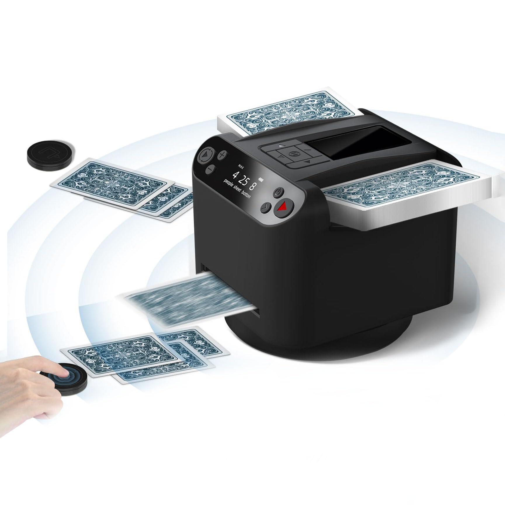 MXHACD MXHACD 2 in 1 Card Dealer & Shuffler,Automatic Card Shuffler and Dealer,360 Rotating Card Dealing Machine with 4 Wireless Dealer Buttons,for UNO, Blackjack, Texas Hold\'em(Color:Black)