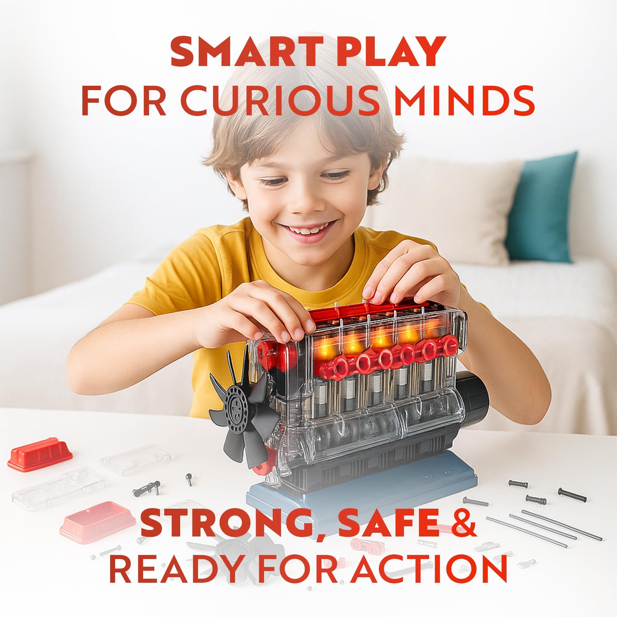 Playz Playz Inline 6 Engine Model Kit - Build Your Own STEM Inline 6 Small Engine That Runs Kit for Adults & Kids Age 10-12+, Visible Inline 6 Mini Engine Kit That Works for Adult w/ 230 STEM Parts