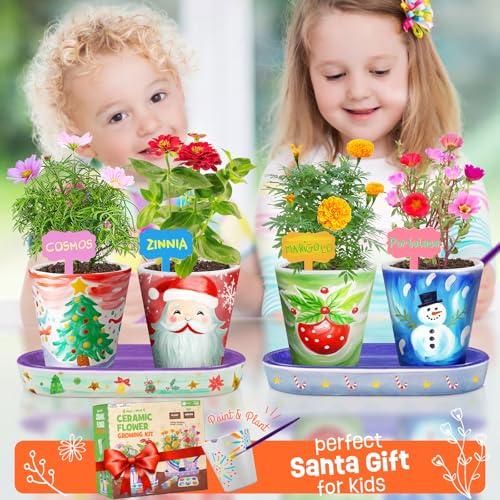 Tekoly 4 Set Paint & Plant Flower Gardening Kit - Gifts for Girls Ages 8-12, Arts and Crafts for Kids Ages 8-12, Kids Gardening Set, Birthday Toys Christmas Gifts for Girls Boys Ages 4 5 6 7 8 9 10 11 12