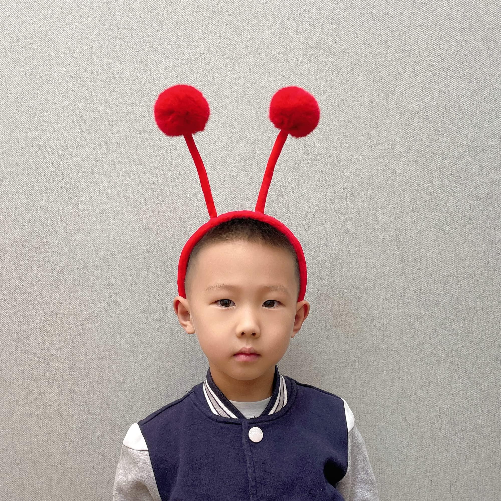 CHEU CHEU antenna headband costume as bee, snail, ant, insect props with bendable plush pom pom bopper (red)