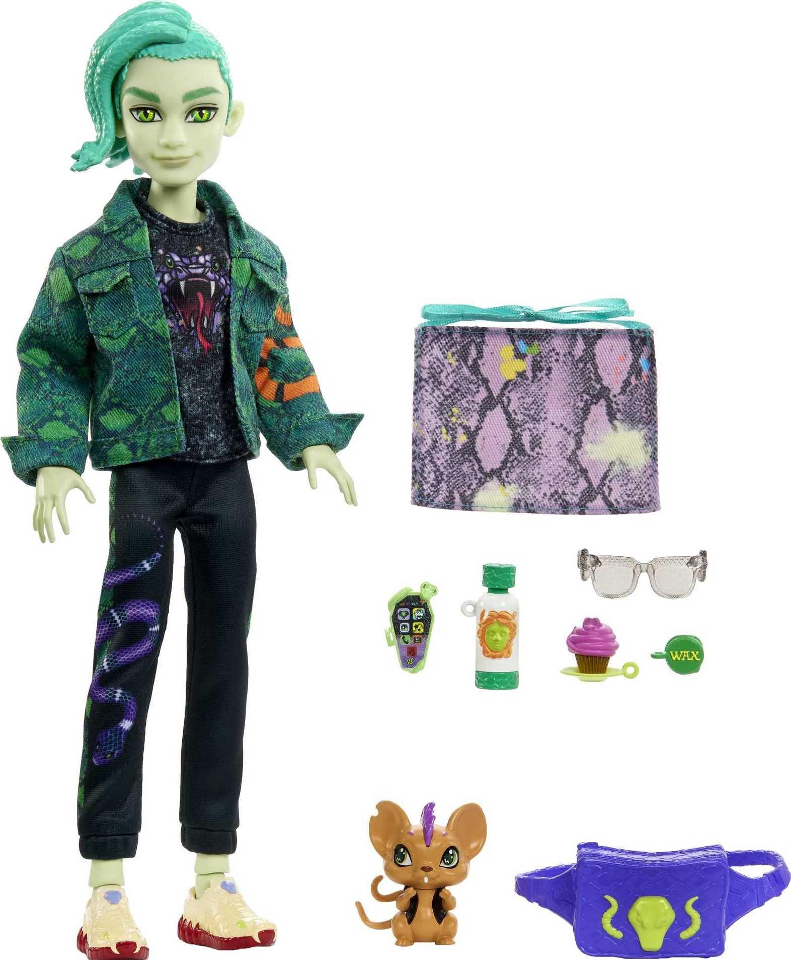 Monster High Monster High Deuce Gorgon Doll in Signature Look with Denim Snake Jacket & Accessories, Pet Mouse Perseus