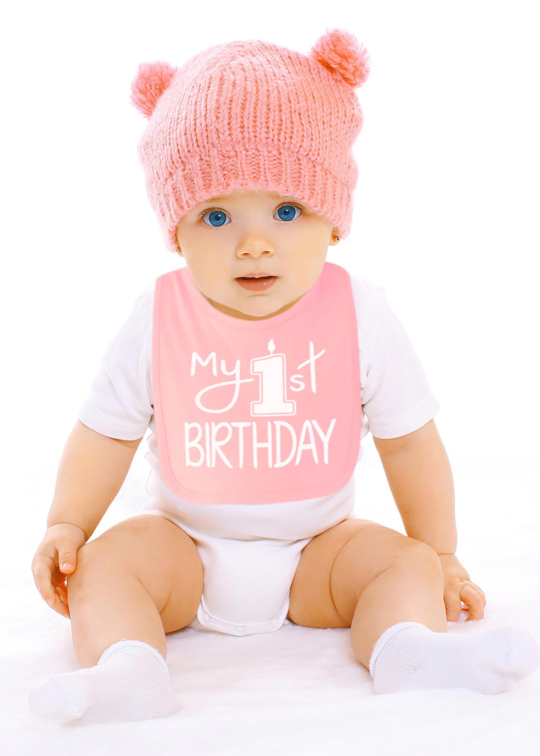 Aiden\'s Corner Aiden's Corner Handmade Cute Baby Boy Girl First Birthday Smash Cake Bibs - My 1st Birthday Bib (White Pink Bib)