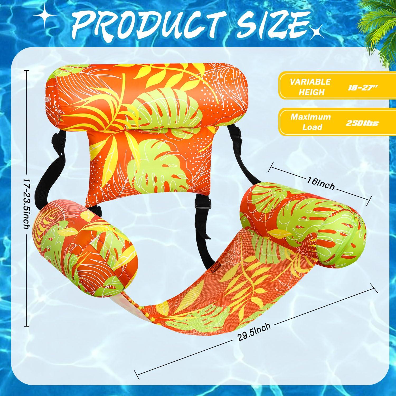 Sonwyoung Sonwyoung Inflatable Pool Floats Chairs Adult Floating Lounge Chairs Adjustable Hammock Water Floating Chair Swimming Tropical Plants Pattern for Party Summer Water Beach Lake Fun(Orange)