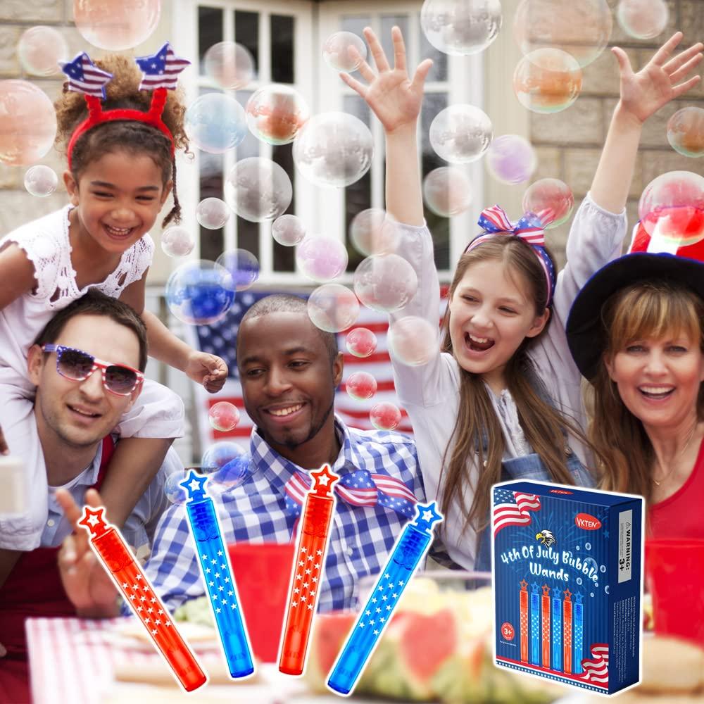 VKTEN VKTEN 32Pcs 4th of July Mini Bubble Wands Patriotic Red White Blue Bubbles for Kids, Independence Day Party Favors Patriotic Decorations