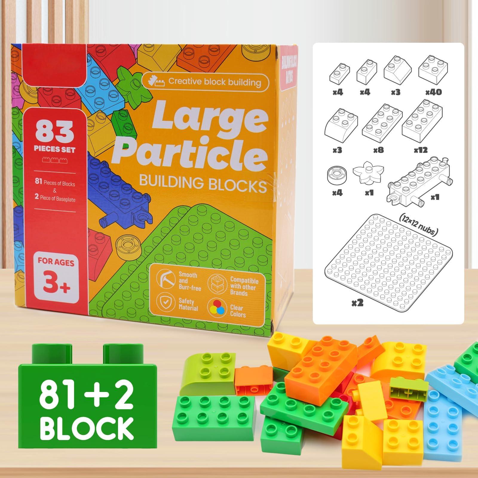 WYSWYG Large Building Blocks for Kids Toddlers Including 2 Piece Baseplates, Basic Big Building Blocks Compatible with Duplo and Major Brands, Building Bricks Set for Kids Age 3 4 5 6