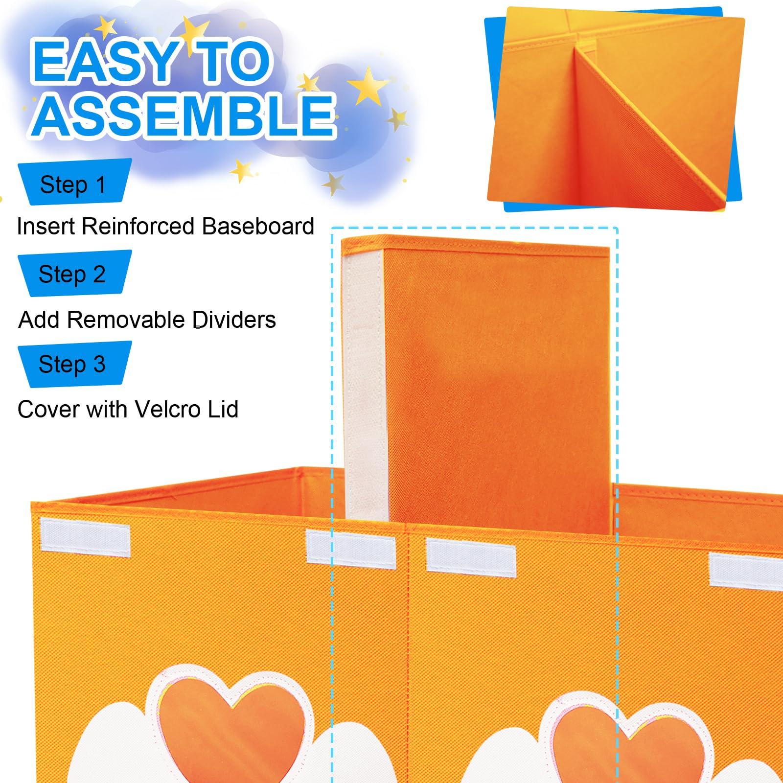 Xmasorme Large Toy Box Chest,Collapsible Sturdy Storage Bins with Lids,Large Kids Toy Storage Organizer Boxes Baskets for Kids,Boys,Girls,Toddler,Nursery Room,Playroom(Orange Heart)