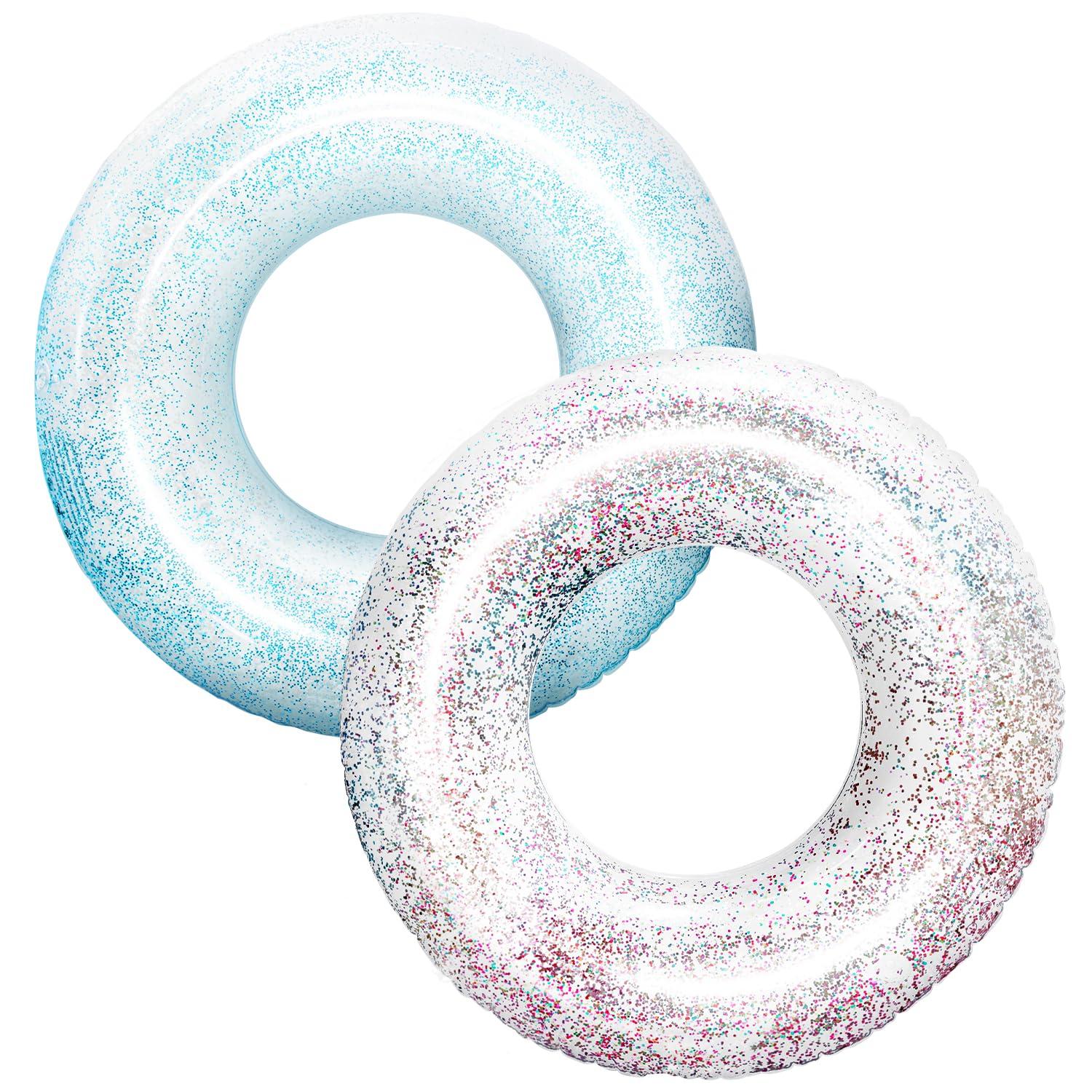 Polita Polita Pool Float, Pool Floats Kids Summer Glitter Pool Tube with Confetti,Tube Pool Toys Beach Party, Transparent Inflatable Floating Tubes for Adults and Kids (Multicolor+Blue)