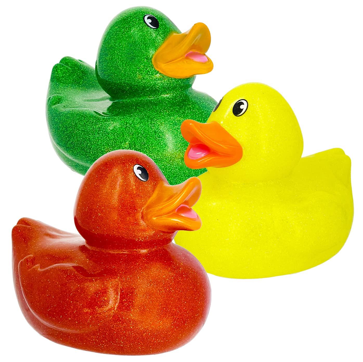 The Dreidel Company The Dreidel Company Giant Glitter Rubber Duck Toy with Sound Assortment Duckies for Kids, Bath Birthday Gifts Baby Showers Summer Beach and Pool Activity, 6\" (3-Pack)