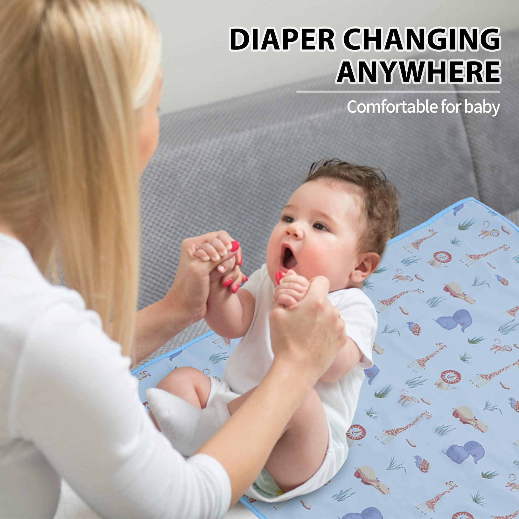 PHOEBUS BABY Vegan Leather Baby Changing Mat - Wipeable Portable Changing Pad, Foldable Travel Changing Mat for Baby, Newborns Toddlers Shower Gifts (Animal,20"*28")