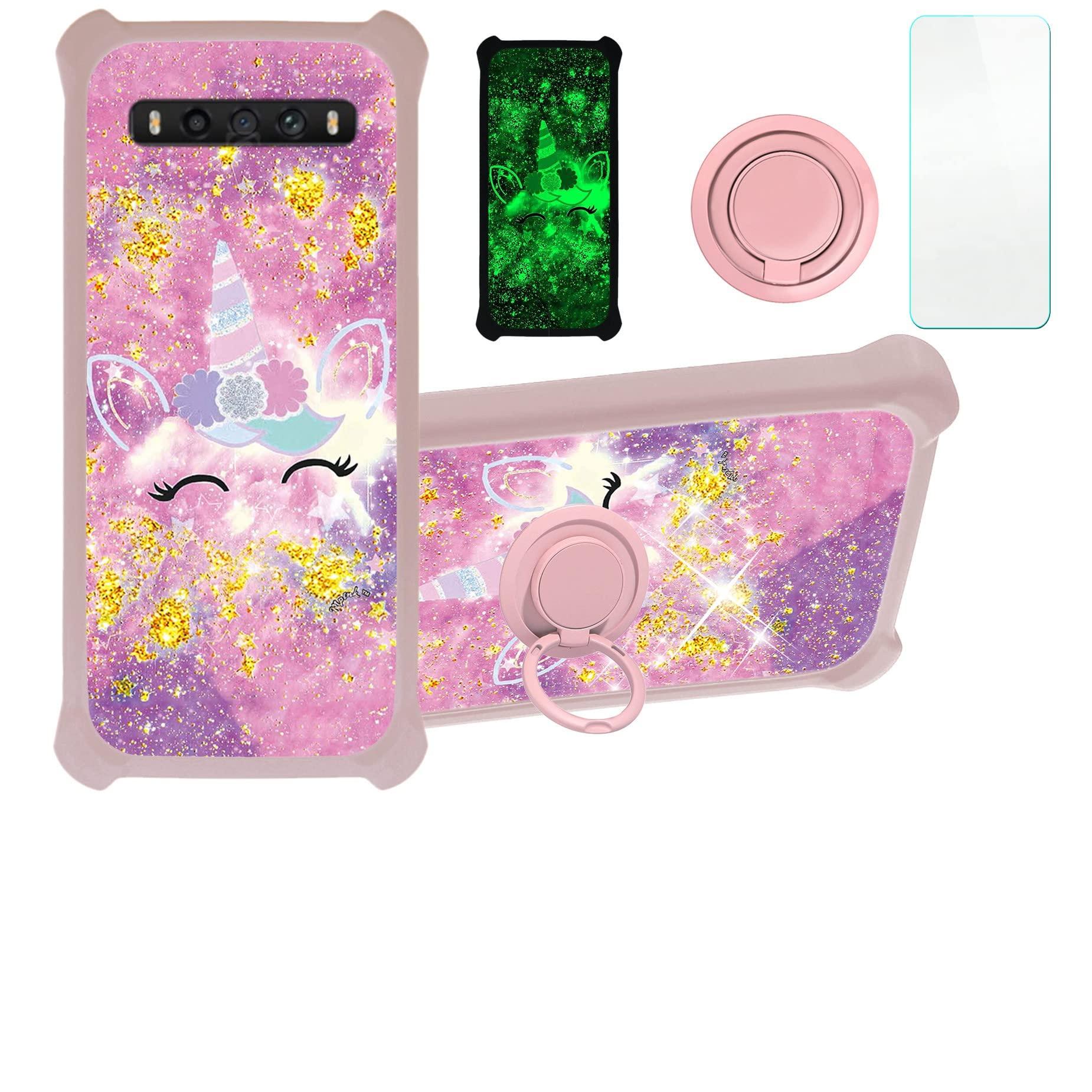 jioeuinly jioeuinly Case for TCL 10 5g Uw Case Compatible with TCL 10 5g Uw Phone Case Cover [with Tempered Glass Screen Protector][Hard PC + Soft Silicone][Gold Glitter+Luminous] JSF-DJS