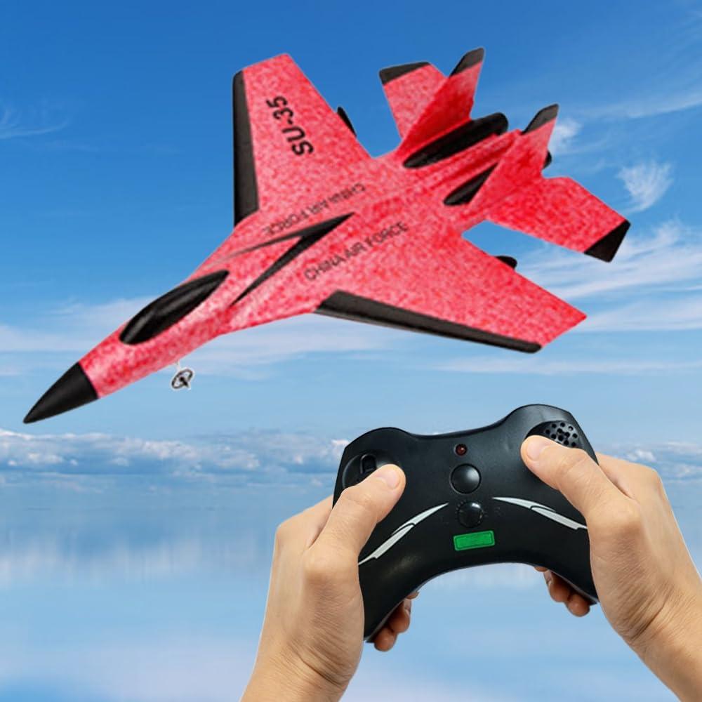 HCPBRS SU-35 Jet Fighter Stunt RC Airplane, 2.4G Remote Control Plane RC Aircraft Toy, Aero Jet Control Remoto Airplane Hobby RC Airplanes Model, EPP Foam RC Jet Glider Fighter Plane Toys (Red)