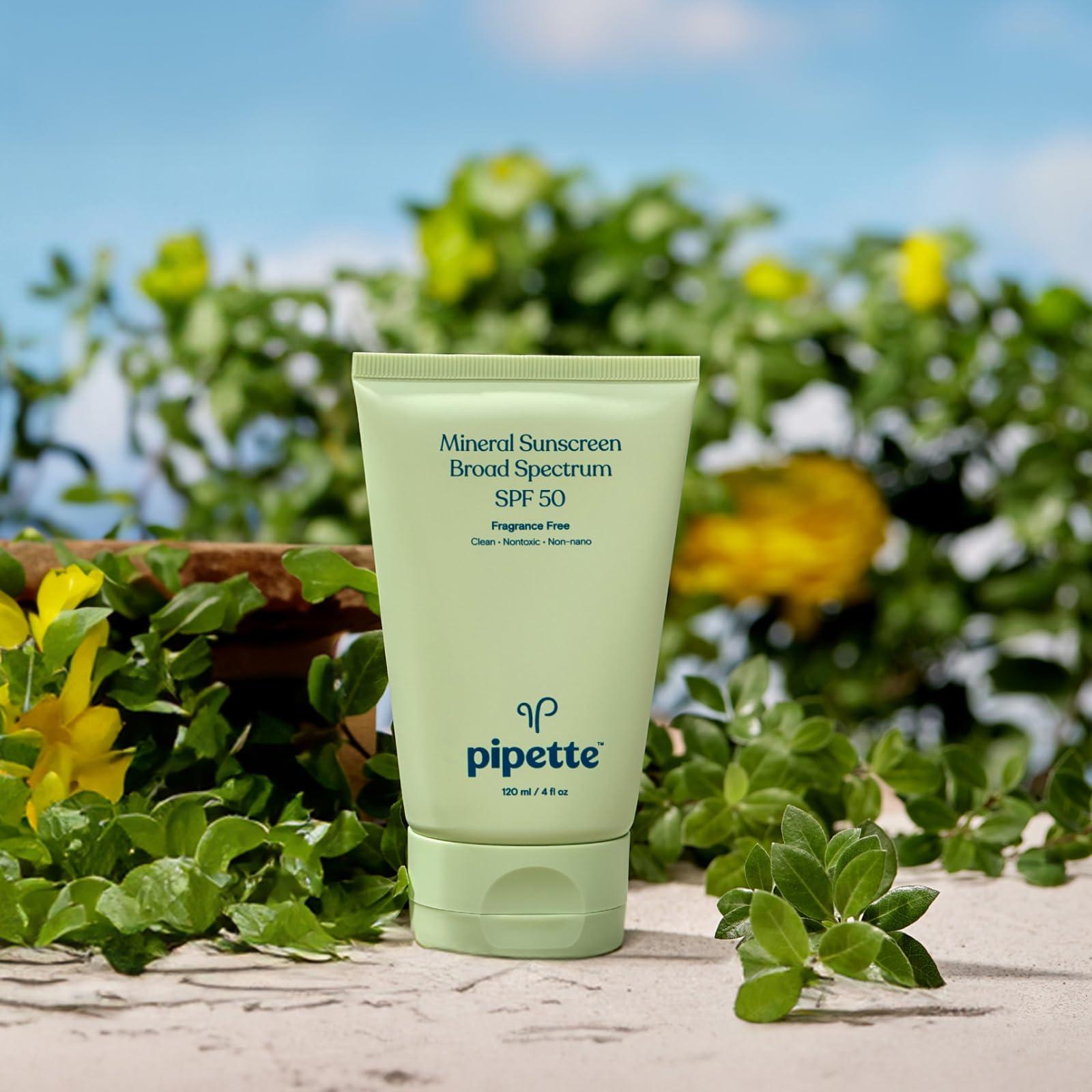 Pipette Pipette Mineral Sunscreen - SPF 50 Broad Spectrum Baby Sunblock with Non-Nano Zinc, UVB/UVA Non-Toxic Sun Protection for Kids & Sensitive Skin, 4fl oz (3 pack)