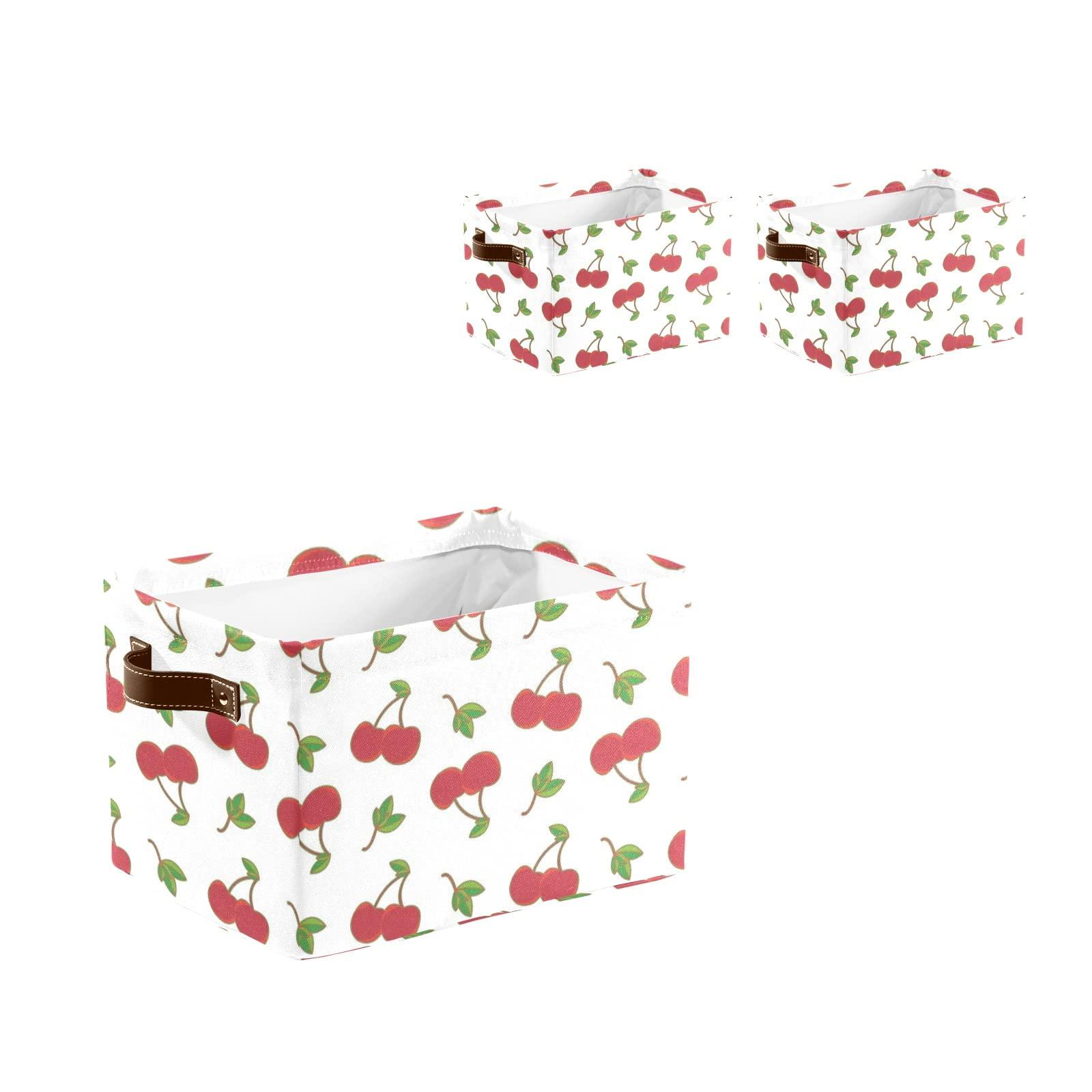 SunFancy Cherry Pattern Storage Bin Box with Handle Collapsible Closet Organizer Basket for Clothes Pets Toy Nursery