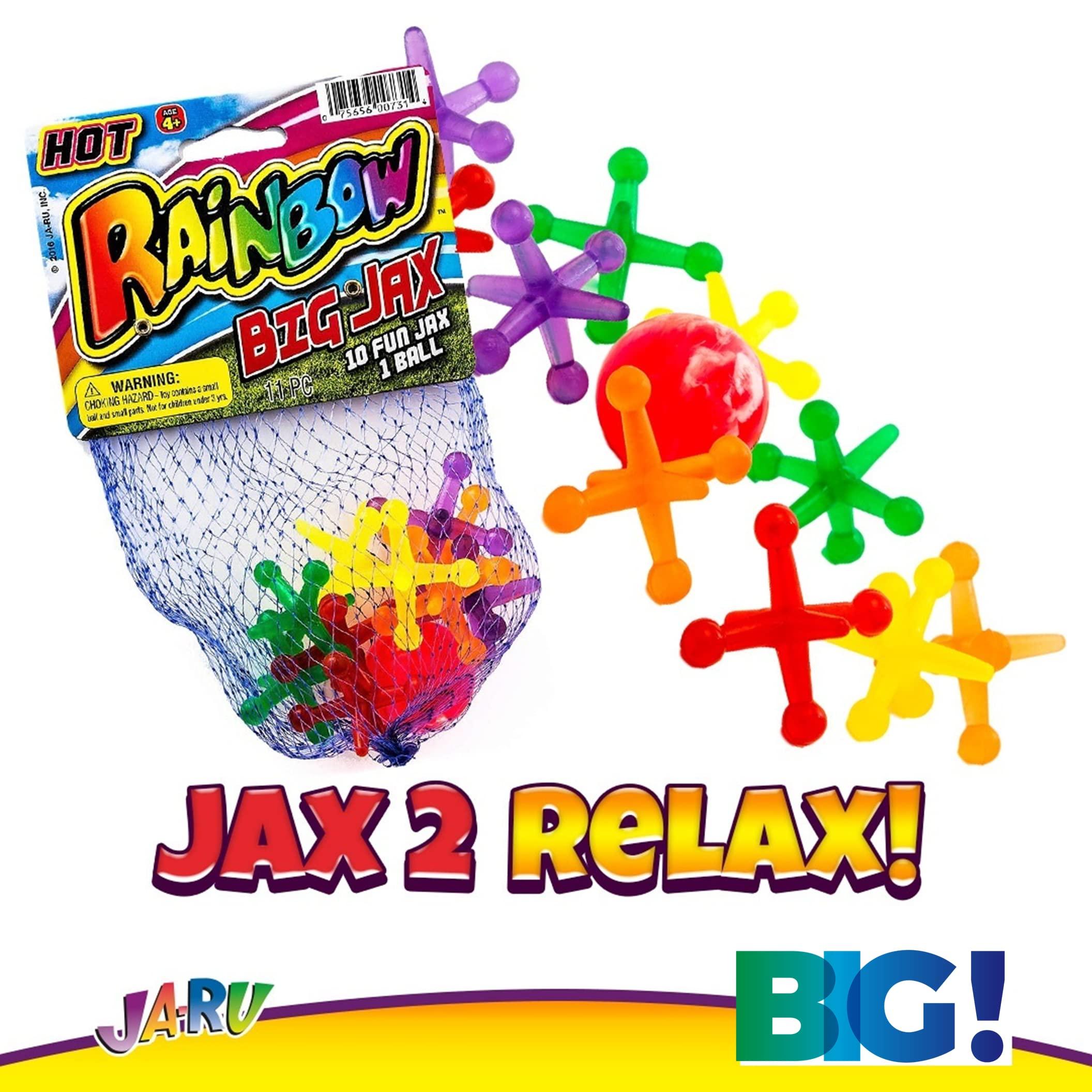 JA-RU JA-RU Jumbo Jax Toy Set w/Rubber Ball (12 Jax Set) Rainbow Neon Color Jacks Game for Kids & Adults. Classic Retro Toys. Bulk Birthday Party Favors Vintage Stocking Stuffers Pinata Filler. 731-12p