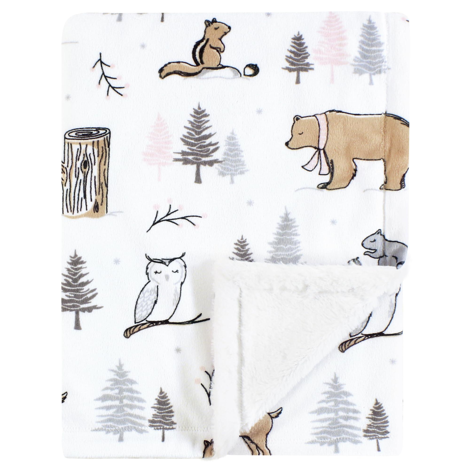 Hudson Baby Hudson Baby Unisex Baby Plush Blanket with Furry Binding and Back, Winter Forest, One Size