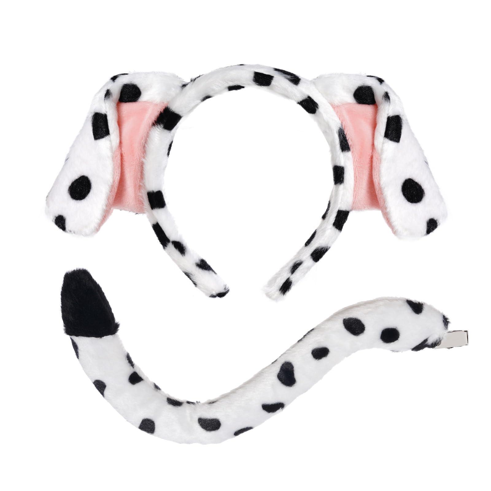 Jmkcoz Jmkcoz Dalmatian Ears Headband and Tail Set Fancy Animal Dalmatian Dog Costume for Halloween Dress Up Cosplay Party