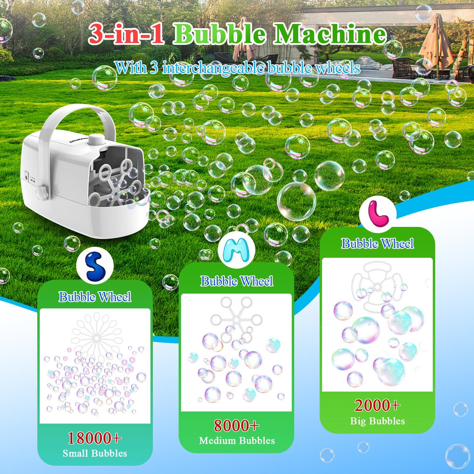 Wisdomlit Bubble Machine, Automatic Bubble Blower, 8000+ Big Bubbles Per Minute, Bubble Maker for Kids Toddlers, Operated by Plug-in or Batteries, Bubble Toys for Indoor Outdoor Birthday Party