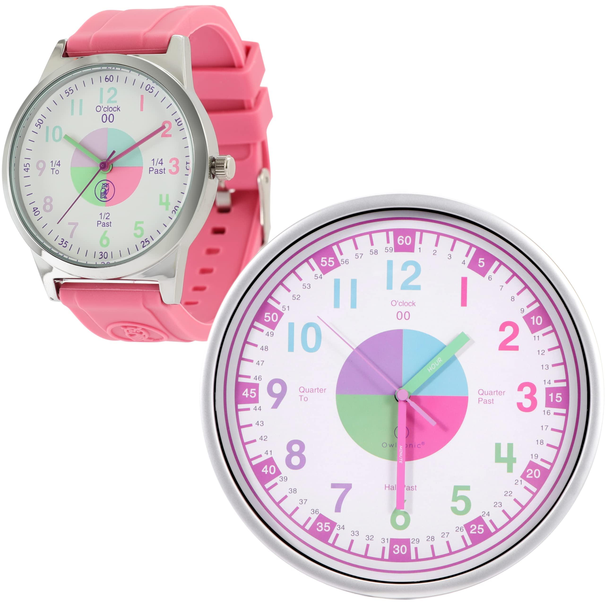 OWLCONIC OWLCONIC Telling Time Teaching Clock - Bundled with Kids Watch. Learn to Tell Time Resources. Pink