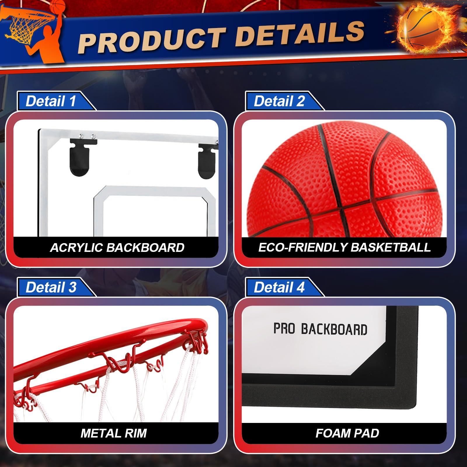 Anzmtosn Pro Mini Indoor Basketball Hoops Set for Door, Boost Wall Mount Basketball Hoop for Wall Outdoor Office, Upgrade Large 9 Inch Dunk Rim 6 Inch Balls Sport Game Ideal Gift Prize for Kids Adults