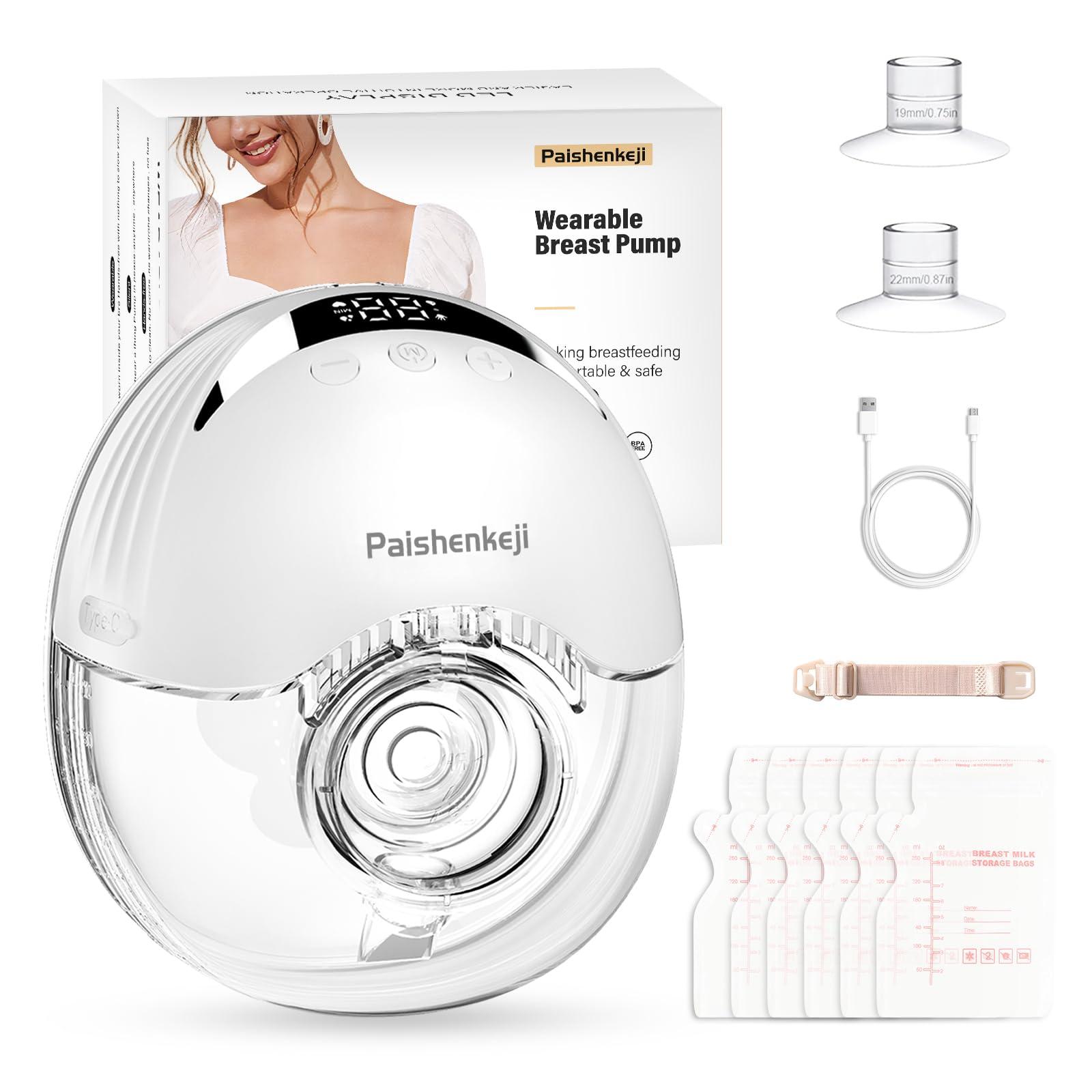 PAISHENKEJI Electric Breast Pump Hands Free - Wearable Breastfeeding Pump Wireless Breast Pump with Smart Display Portable Pump of 4 Modes &12 Levels Low Noise 19/21mm Flange