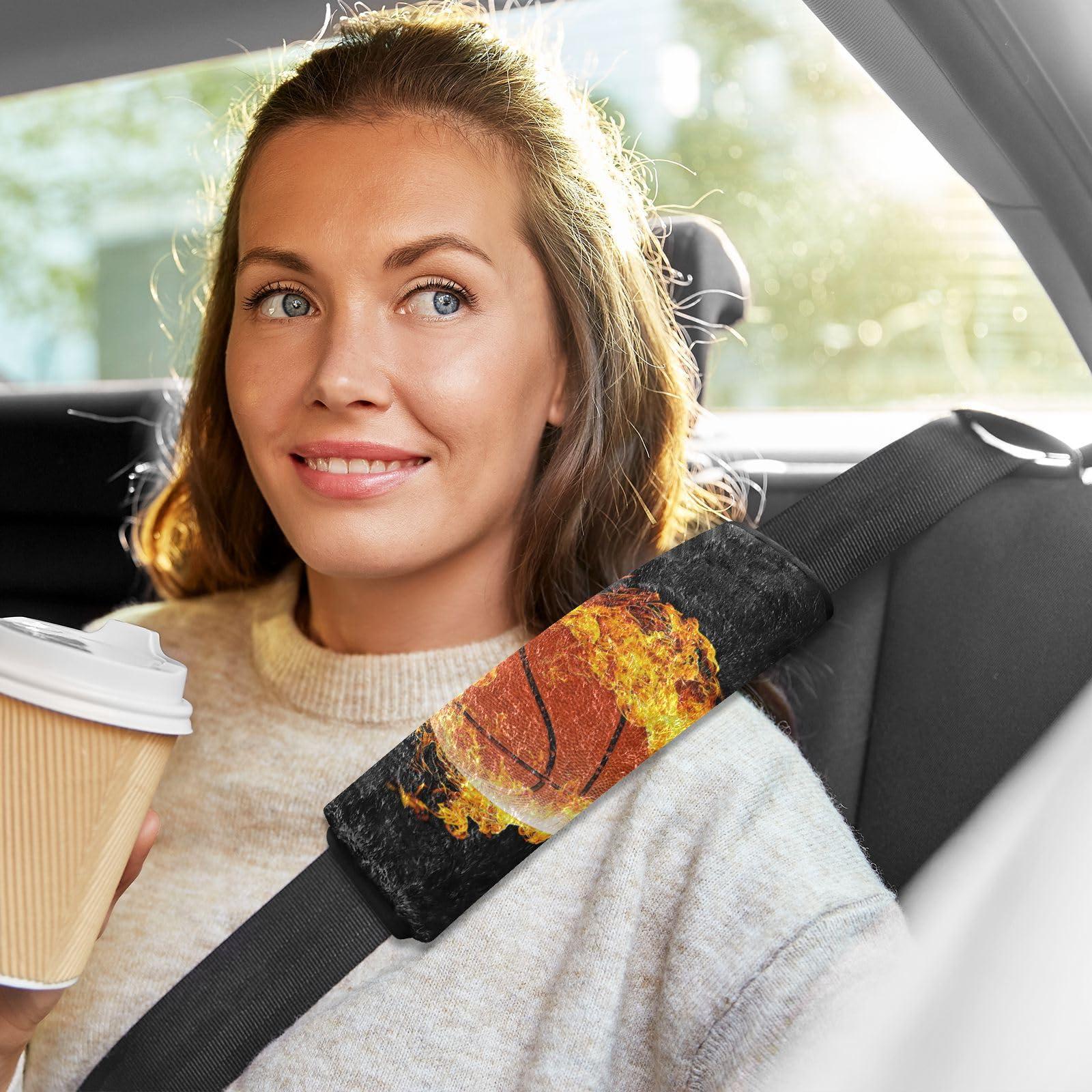 Dussdil Flame Basketball Ball Seat Belt Cover 2 Pack for Car Seat Strap Shoulder Seatbelt Covers Baby Kids Soft Car Seat Cover Pad Car Accessories for Boys Girls Adults Babies 6.5 in