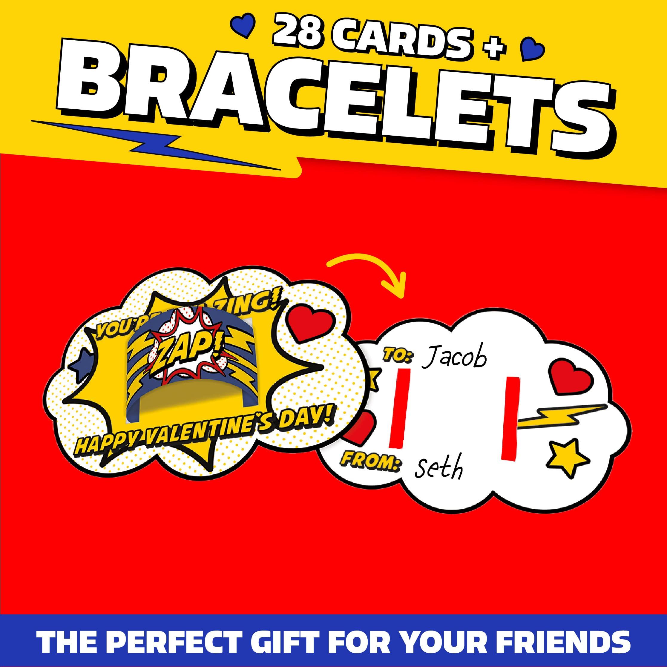 Peaceable Kingdom Peaceable Kingdom Kids Valentines Day Cards with Toys, Superhero Slap Bracelets and Silly Jokes with Charms Valentines Cards for Kids Classroom, 56 Cards with Envelopes
