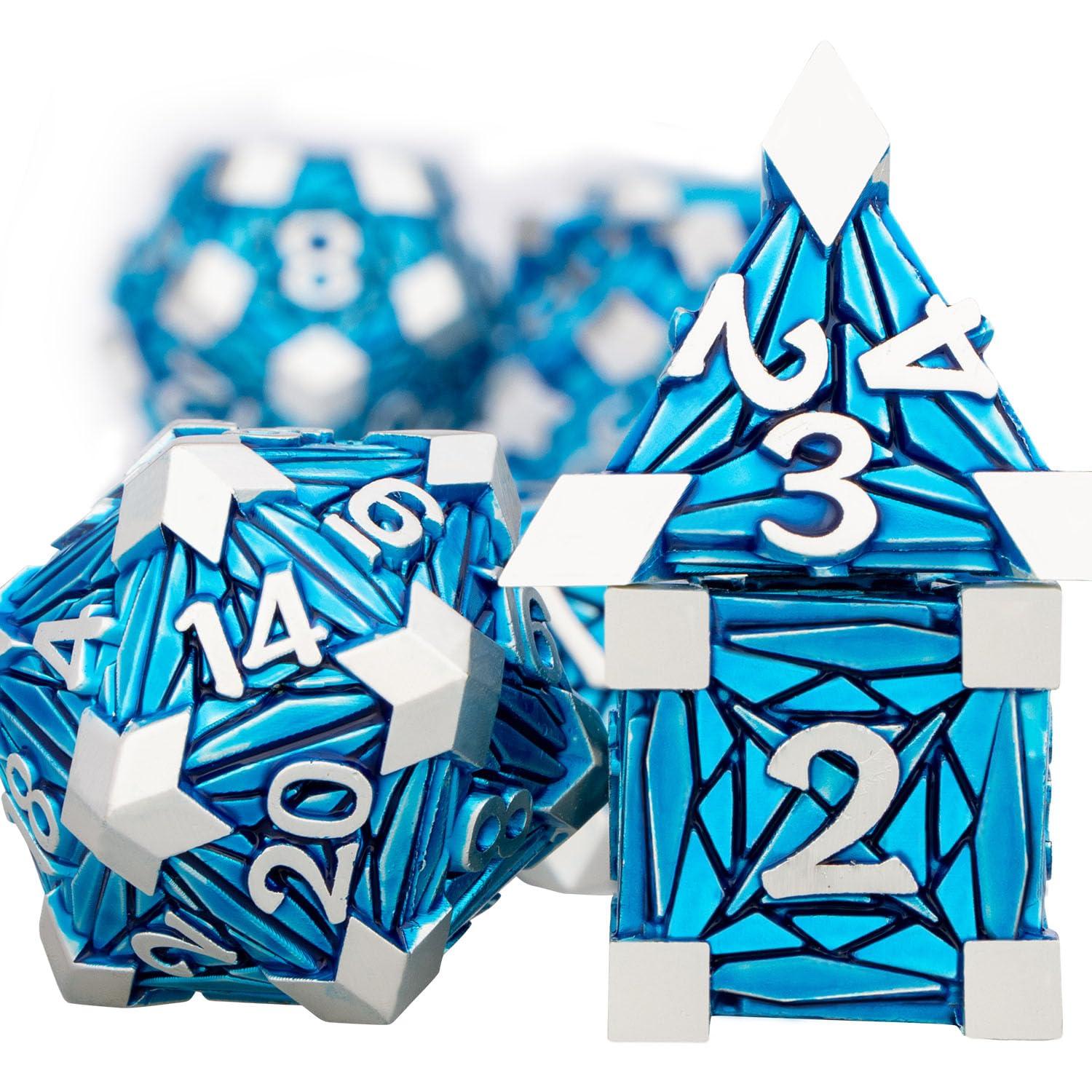 ORIFANTOU ORIFANTOU Metal DND Dice Set Dungeons and Dragons Dice with Box, Blue Debris D&D Dice RPG D and D Dice Role Playing Game Polyhedral Dice Set D20 D12 D10 D8 D6 D4
