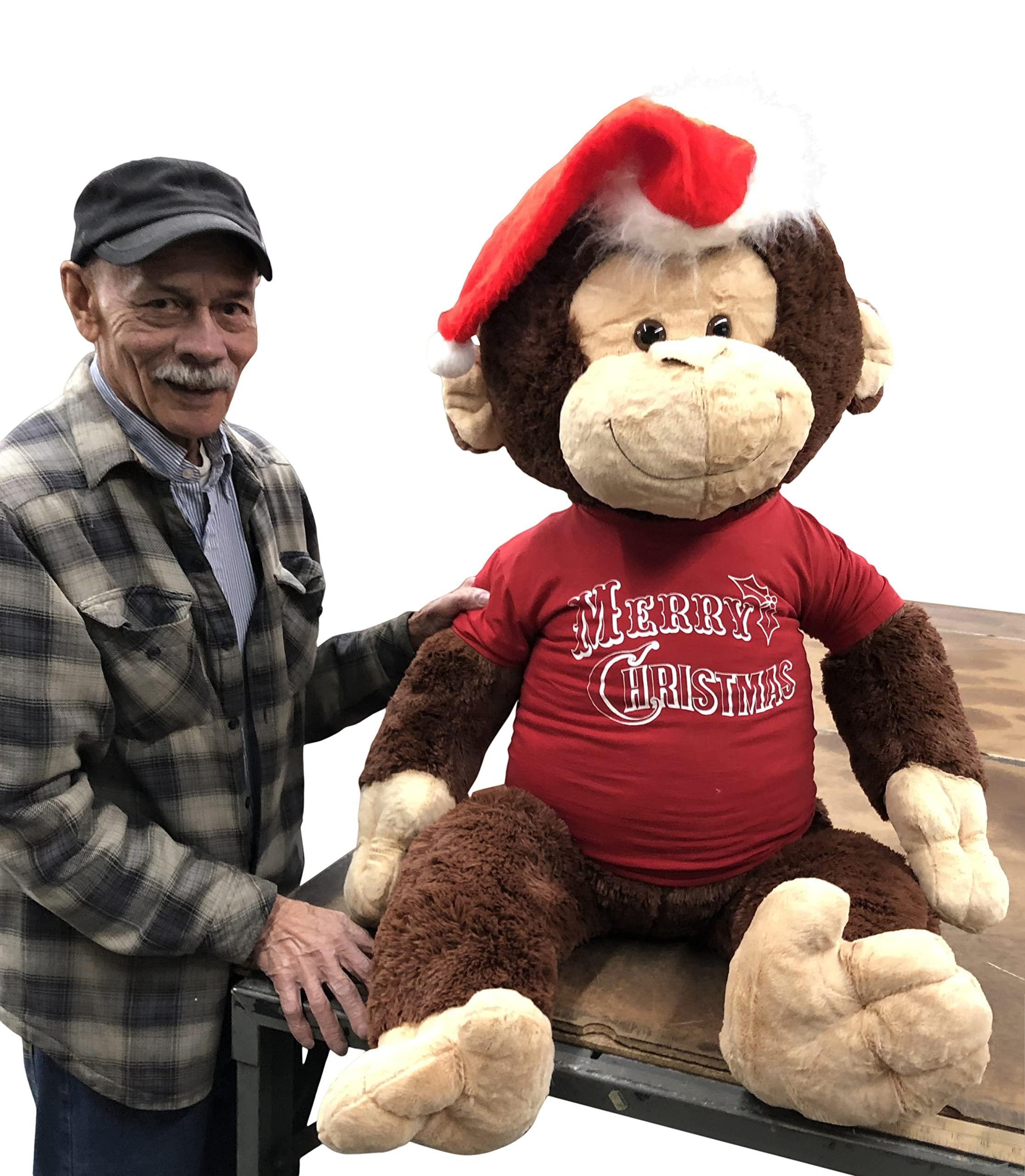 Big Plush Big Plush Giant Stuffed Monkey Wears Christmas Hat & Shirt - Large 4-Foot Extra-Soft Jumbo Plush Animal - 48 inches Huge Gigantic Animals - Oversized Monkeys - Hug a Santa Stuffed Animal