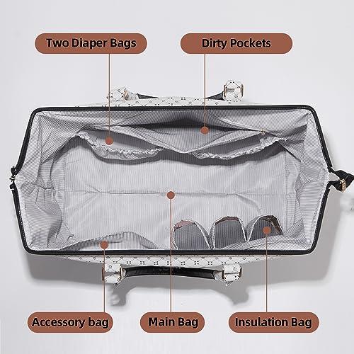 SUNVENO SUNVENO Diaper Bag Women Travel Bag Mommy Bag Weekender Bags Large Capacity duffle Bag, White